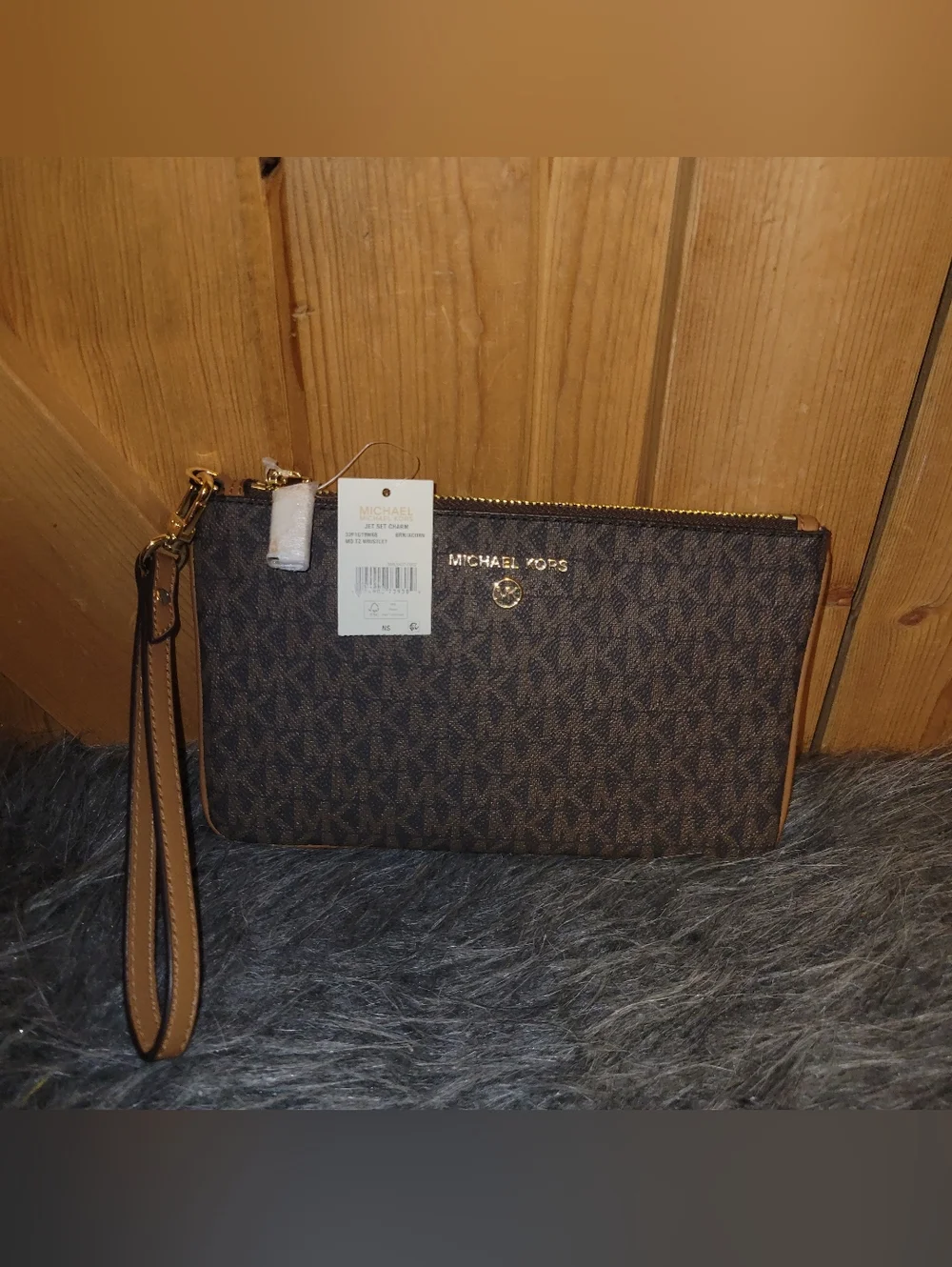 Michael Korsjet Set Brown Logo Wristlet